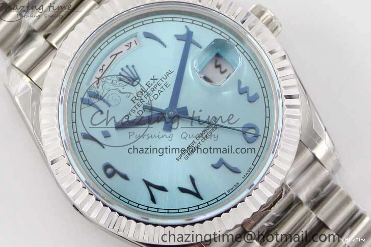 MiroTime 0329 Comfortable Day Date 40mm SS 904L Steel TWF 1:1 Best Edition Ice Blue Arabic Dial on SS Bracelet A 2357